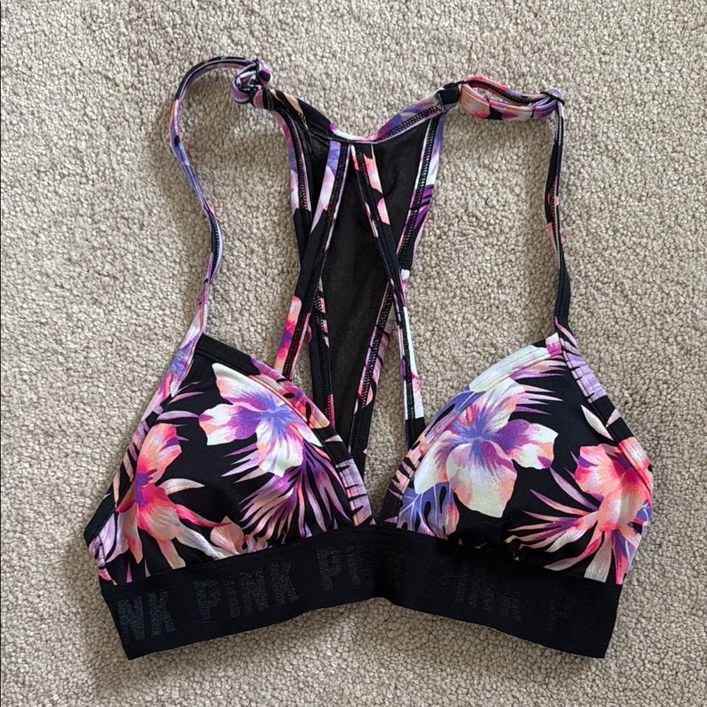 PINK Victoria's Secret Floral Bralette - Black and Pink